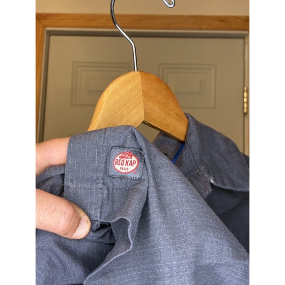 Red Cap Gray Blue Mens Mechanic Work Shirt Short Sleeve Button up (Jose On Front - Picture 4 of 7